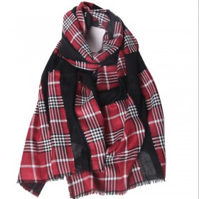 Soft Wool Scarves Red Plaid Women Winter Pashmina Scarf